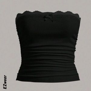 SHEIN EZwear Contrast Lace Ruched Tube Top